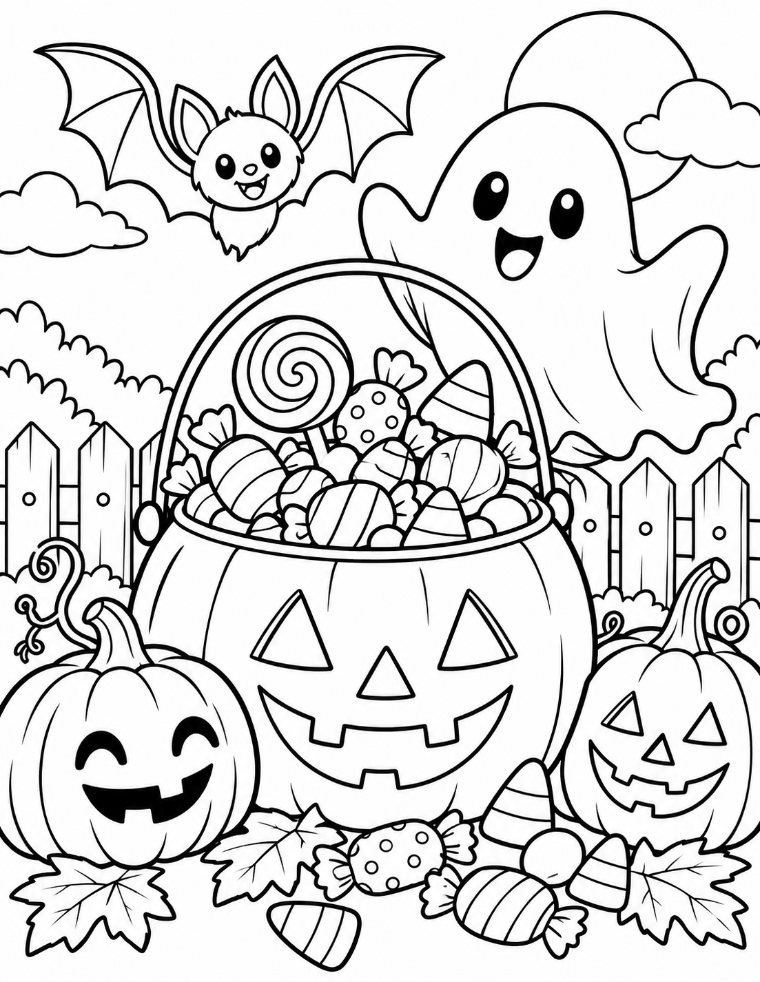 Bats & Night Creatures Halloween coloring page preview